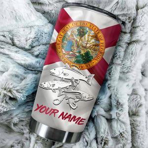 1PC Inshore Slam Snook, Redfish,Trout fishing Florida State Flag Custom name Stainless Steel Fishing Tumbler Cup Personalized Fishing gift NQS781