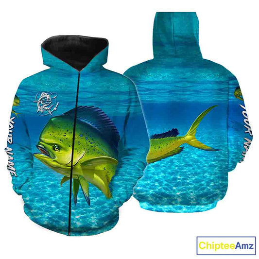 Mahi mahi (Dorado) Fishing Customize Name Fishing Water Camo All Over Printed Shirts Personalized Fishing Gift For Adult And Kid NQS382