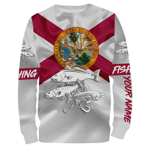 Inshore Slam Snook, Redfish, Trout fishing Florida State Flag personalized fishing apparel NQS402