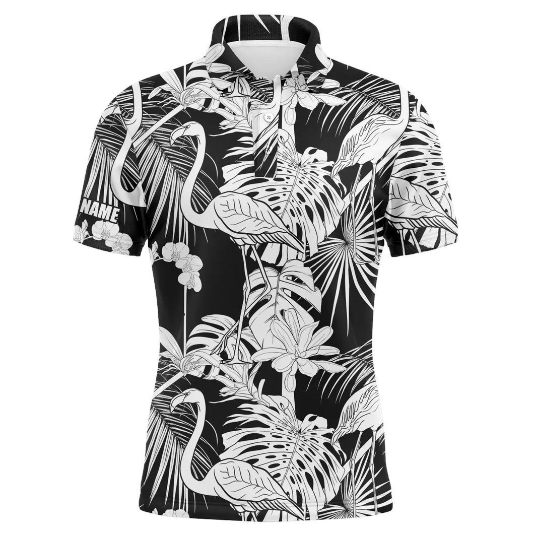 Mens golf polo shirts black and white tropical plants flamingo golf shirts custom best mens golf wear NQS4841