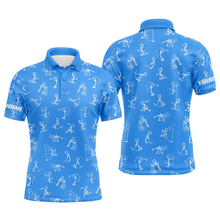 Load image into Gallery viewer, Men golf polo upf shirts custom name funny golf pattern blue polo shirt best mens golf wear NQS4843