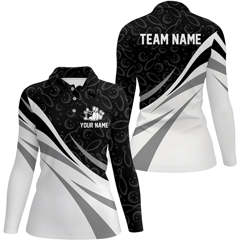 White and black camo bowling polo shirts for women Custom Team bowling jerseys, gift for bowlers NQS7242