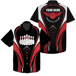 Personalized 3D bowling hawaiian shirts Custom Red white and black bowling ball Team button up shirts NQS6539