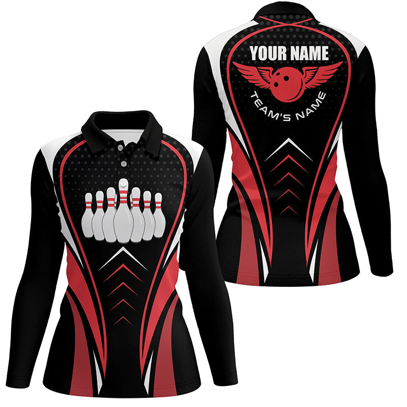 Red white and black Bowling Shirts For Women Bowling Team League Jersey Custom Bowling Polo Shirts NQS6539