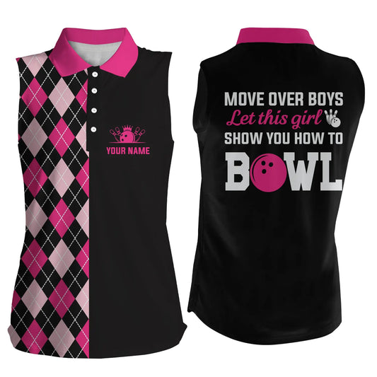 Custom sleeveless bowling shirt for women – personalized team jersey front view