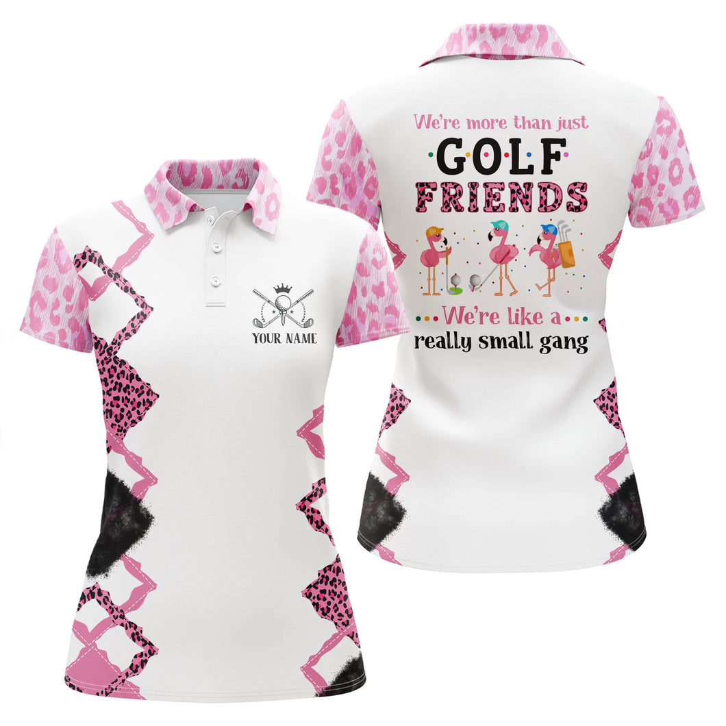 Womens golf polo shirt we're more than just golf friends flamingo custom funny pink leopard golf shirt NQS4870