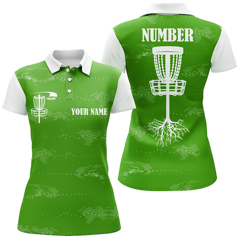 Green and white Womens disc golf polo shirt custom disc golf basket, personalized disc golf gifts NQS7251