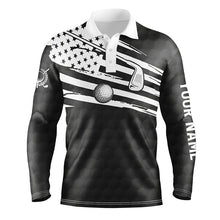 Load image into Gallery viewer, Black and White Mens golf polo shirts custom American flag team golf shirts, patriot golf tops for men NQS7259