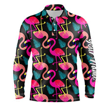 Load image into Gallery viewer, Mens golf polo shirt neon flamingos tropical pattern custom team flamingo golf shirts, golfing gifts NQS5188