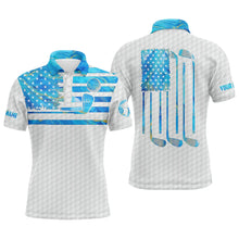 Load image into Gallery viewer, Blue watercolor American flag patriotic Men golf polo shirts custom name white golf polo shirt mens NQS4881