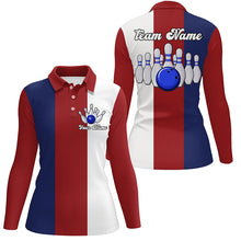 Load image into Gallery viewer, Personalized Red white and blue Retro Bowling Polo shirt For women custom vintage bowling team jerseys NQS6569