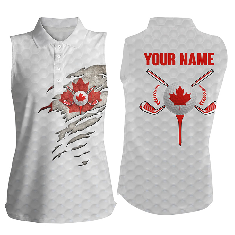 Canadian flag white golf ball skin Womens sleeveless polo shirt custom ladies sleeveless golf shirt NQS5225