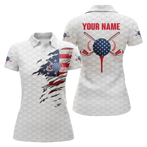 American flag white golf ball skin Womens golf polos shirts custom patriot ladies golf shirts NQS5227