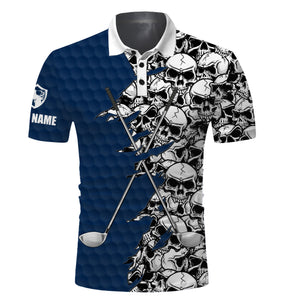 Mens long sleeve golf tops polo blue pattern skull golf clubs custom name golf performance shirts NQS3460