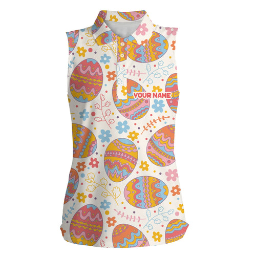 Funny Easter eggs pattern golf shirt custom name Womens sleeveless polo shirt, Easter womens golf tops NQS4916