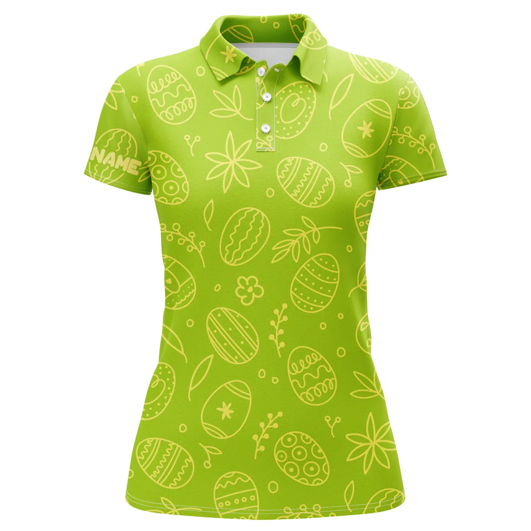 Lime green Easter eggs pattern golf shirt custom name Womens golf polo shirt, personalized golf gifts NQS4918