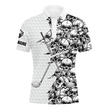 Load image into Gallery viewer, Mens long sleeve golf tops polo white pattern skull golf clubs custom name golf performance shirts NQS3918