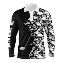 Load image into Gallery viewer, Mens long sleeve golf tops polo black pattern skull golf clubs custom name golf performance shirts NQS3920