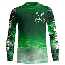 Load image into Gallery viewer, Fish on green sea water camo Custom Name performance long sleeve fishing shirts uv protection NQS7039