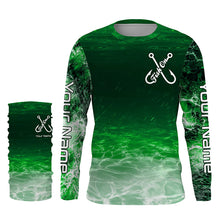 Load image into Gallery viewer, Fish on green sea water camo Custom Name performance long sleeve fishing shirts uv protection NQS7039