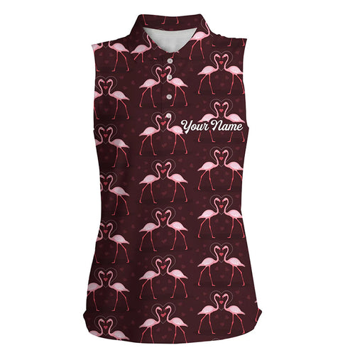 Love pink flamingos pattern custom Womens sleeveless golf polo shirt, Flamingo golfing gifts NQS6858