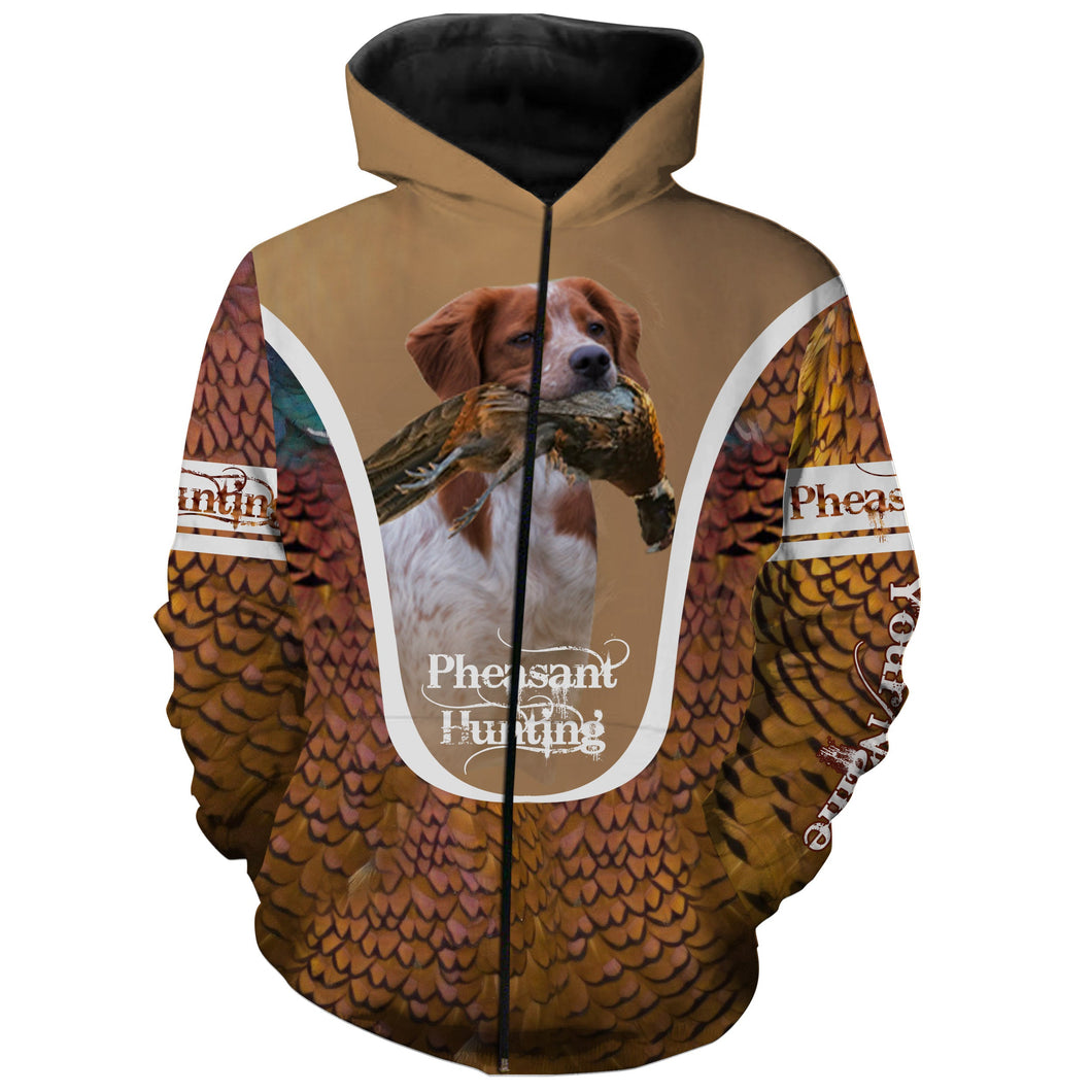 Brittany Pheasant hunting dog Custom name All over print Shirts, Personalized Hunting gifts FSD4000