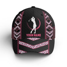 Load image into Gallery viewer, Black &amp; pink leopard pattern golf hat custom name baseball golf cap hat, golfer gifts NQS3476