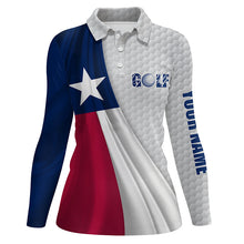 Load image into Gallery viewer, Texas flag white golf ball skin Womens golf polo shirts custom name patriotic golf tops for women NQS6867