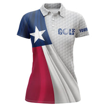 Load image into Gallery viewer, Texas flag white golf ball skin Womens golf polo shirts custom name patriotic golf tops for women NQS6867