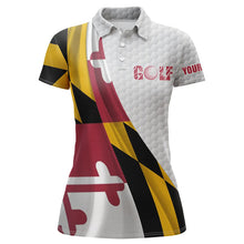Load image into Gallery viewer, Maryland flag white golf ball skin Womens golf polo shirts custom name patriotic golf tops for women NQS6868