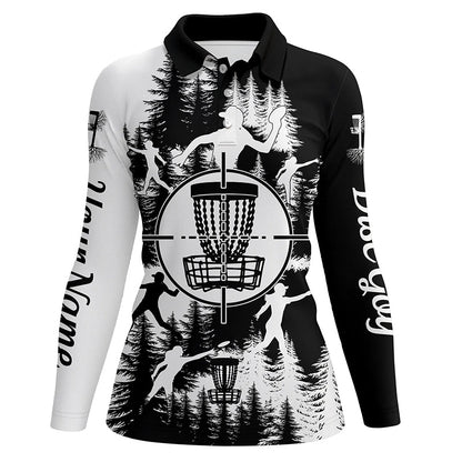 Black and white Womens golf polo shirts custom disc golf basket disc golf shirts NQS7296