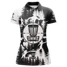 Load image into Gallery viewer, Black and white Womens golf polo shirts custom disc golf basket disc golf shirts NQS7296