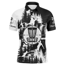 Load image into Gallery viewer, Black and white Mens disc golf polo shirts custom disc golf basket disc golf shirt, disc golf gifts NQS7296