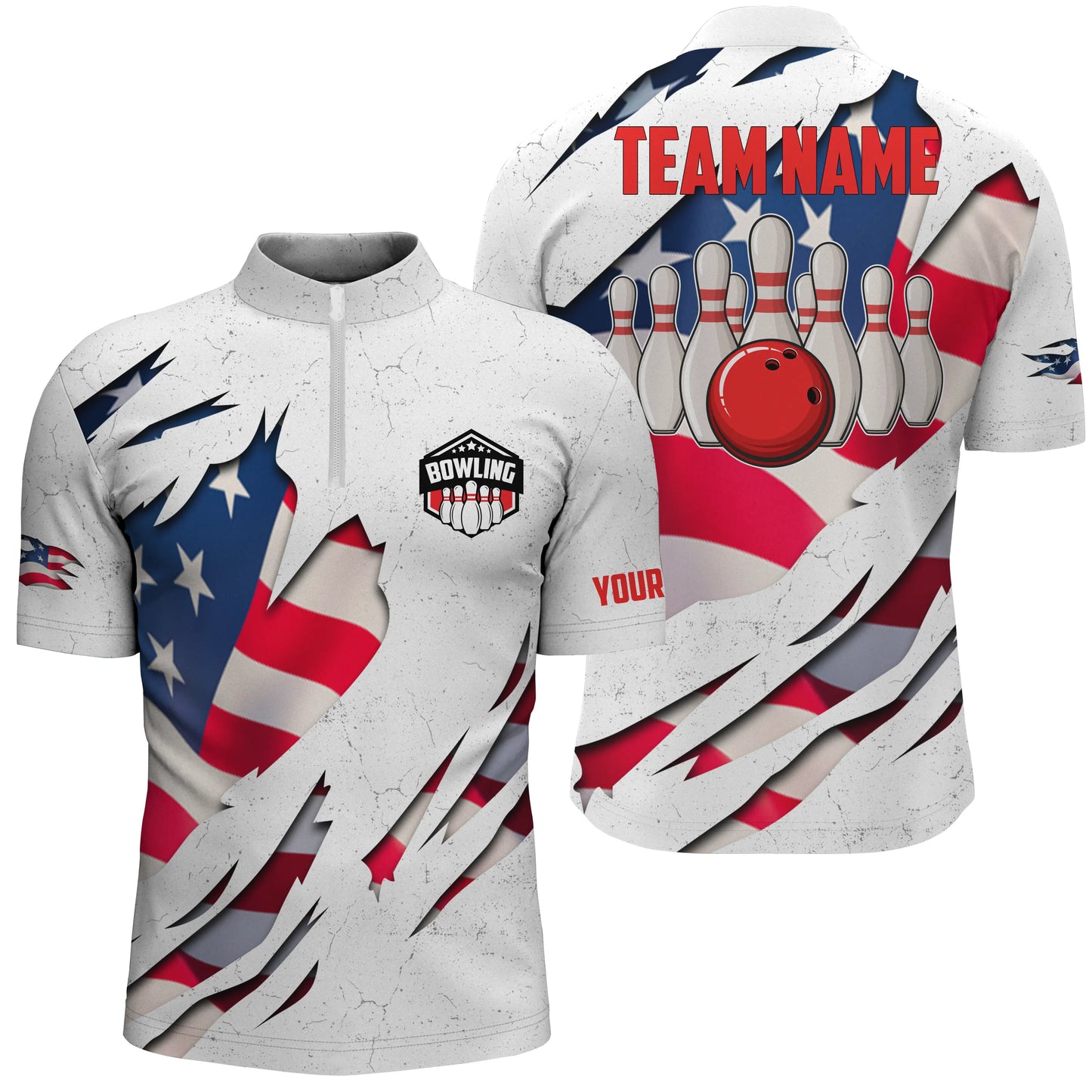 Custom bowling shirt for men – personalized team jersey front view
