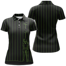 Load image into Gallery viewer, Personalized golf polo shirt for women custom green stripes black golf tops womens, golf gift for girl NQS7307