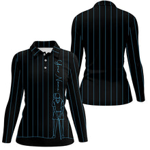 Load image into Gallery viewer, Personalized golf polo shirt for women custom blue stripes black golf tops womens, golf gift for girl NQS7308