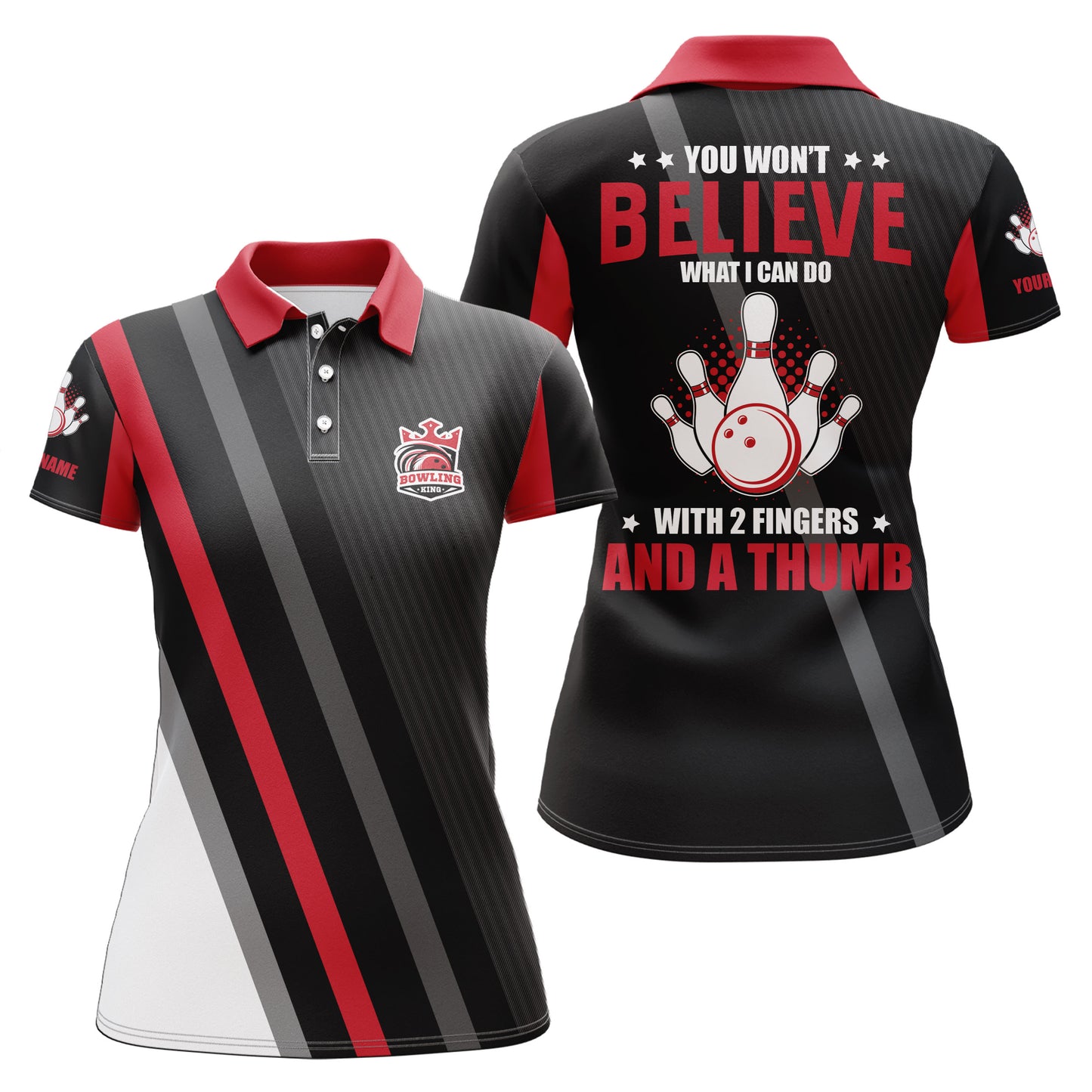 Custom Red black bowling shirt for women – personalized team jersey front view