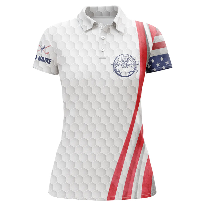 American flag white golf ball Women golf polo shirt custom patriotic womens golf shirts NQS6429