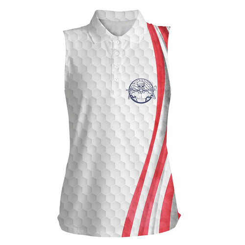 American flag white golf ball Womens sleeveless polo shirt patriotic womens golf shirts NQS6429