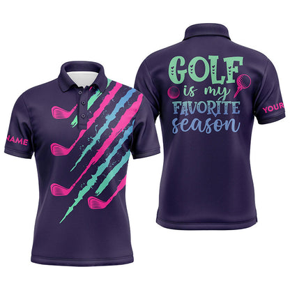Purple gradient Mens golf polo shirt custom name   golf is my favorite season, best golf gifts for men NQS4390
