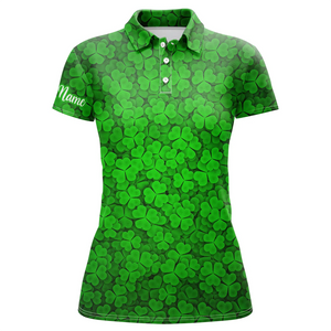 Womens golf polos shirts Green clover St Patrick pattern golf shirts custom team golf polo NQS4762