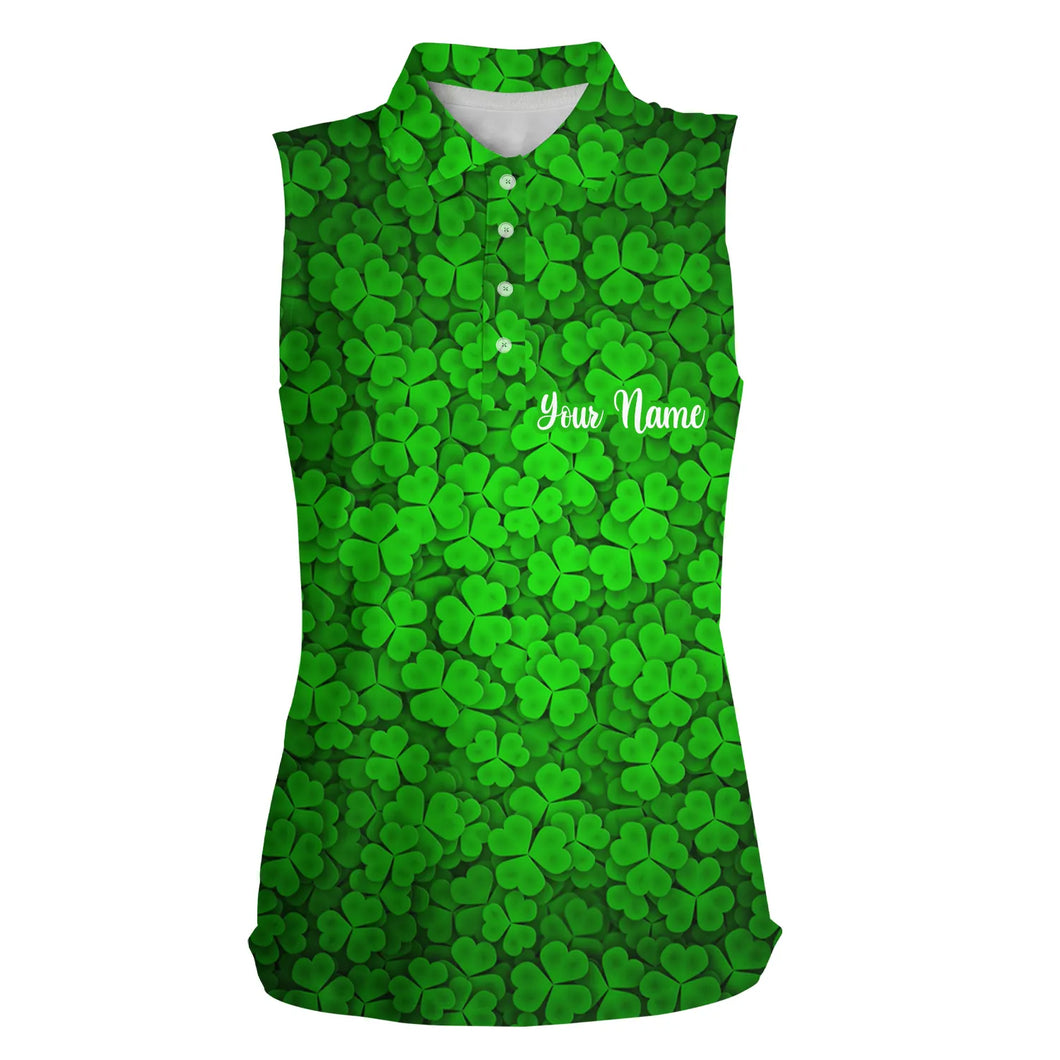 Women sleeveless polo shirt Green clover St Patrick pattern golf shirts custom team golf polo NQS4762