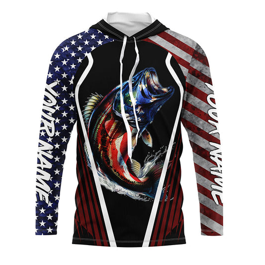 Largemouth Bass fishing American flag Custom UV protection performance long sleeve fishing shirts NQS7173