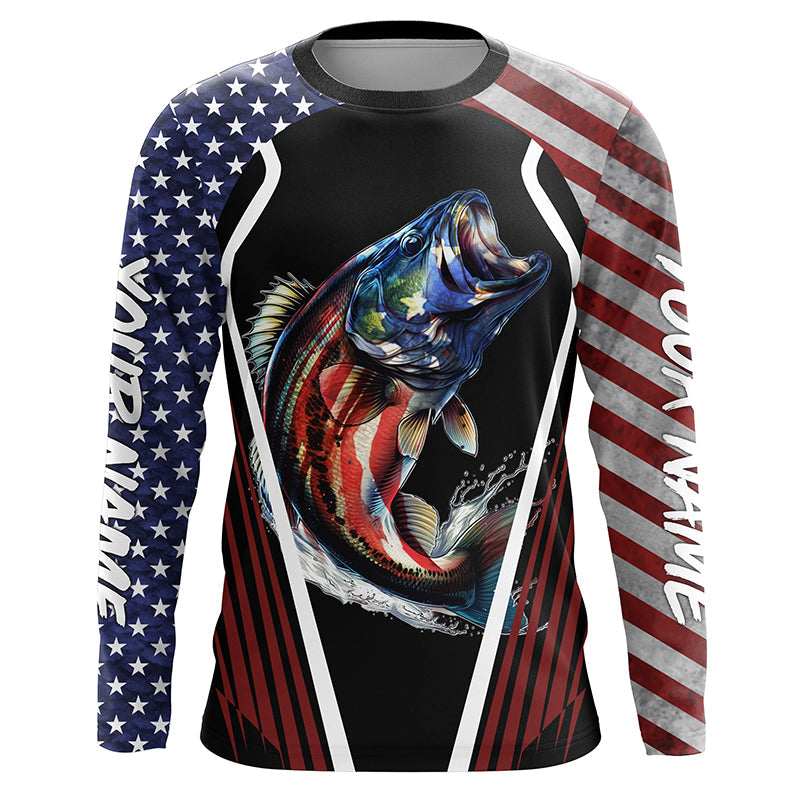 Largemouth Bass fishing American flag Custom UV protection performance long sleeve fishing shirts NQS7173
