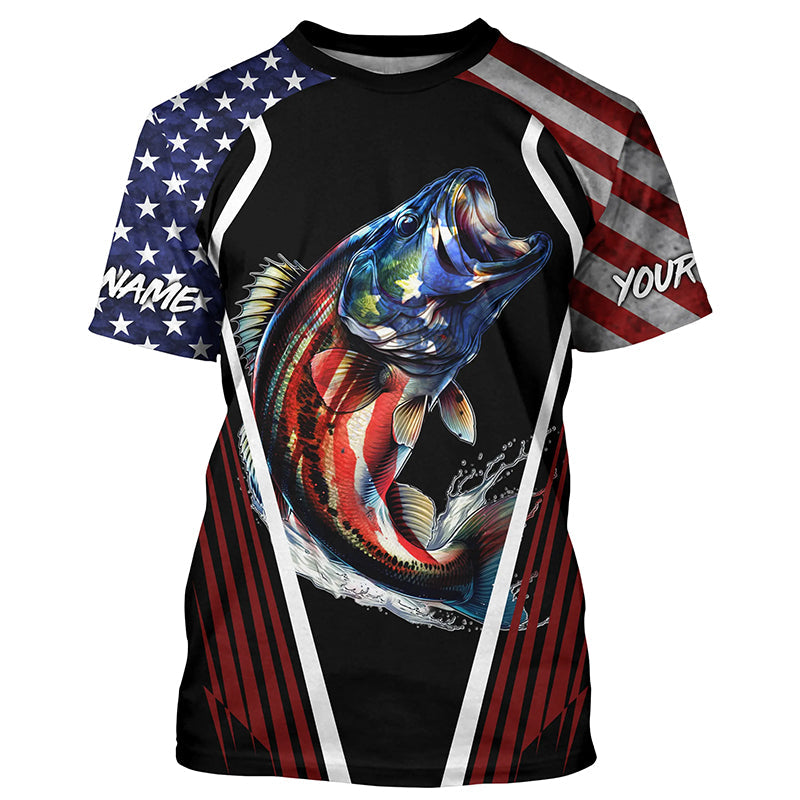 Largemouth Bass fishing American flag Custom UV protection performance long sleeve fishing shirts NQS7173