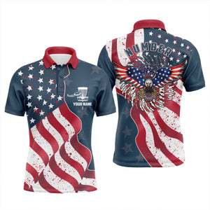 Custom name and number Eagle American flag patriotic Disc Golf Performance Men polo shirts golfer NQS5000