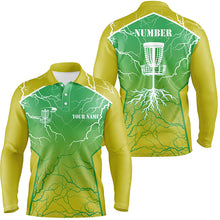 Load image into Gallery viewer, Yellow green Mens Disc golf polo shirt lightning thunder custom disc golf jerseys, disc golf shirt NQS7319