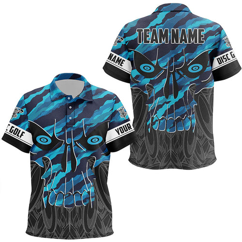 Blue camo Kid Disc golf polo shirts custom skull disc golf jerseys, disc golf shirts NQS7320