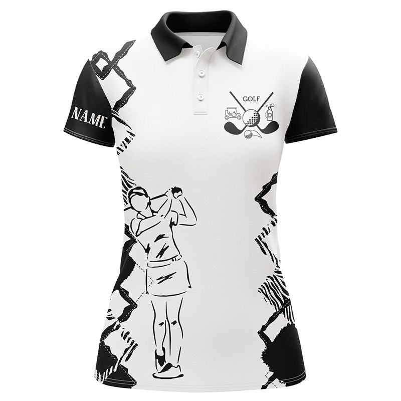 White Women golf polo shirt custom golf clubs ladies golf tops, gifts for golf lovers | Black NQS6444
