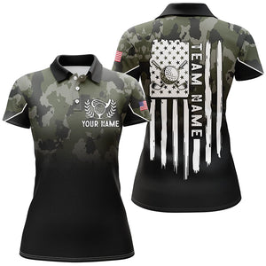 Black Womens golf polo shirt custom green camouflage American flag golf shirt for women, golfing gifts NQS6679